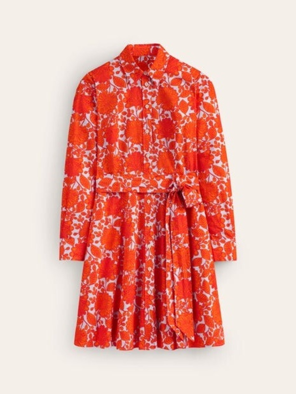 Boden Amy Orange and Blue Floral Cotton Tie-Waist Short Shirt Dress - US14 UK18